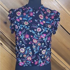NEW! Xhilaration Black Floral Ruffle Top